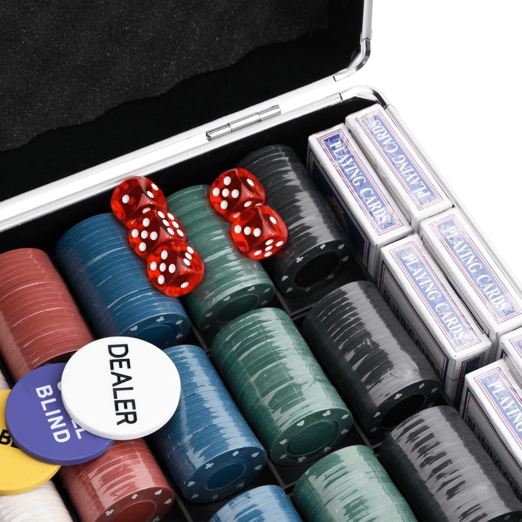 vidaXL Pokerchips Set 600 STK., Pokerkoffer mit Buttons Chips Würfeln, Pokerset Spielkarten Set mit