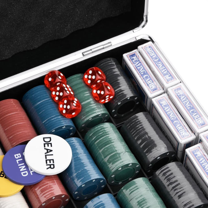 vidaXL Pokerchips Set 600 STK., Pokerkoffer mit Buttons Chips Würfeln, Pokerset Spielkarten Set mit
