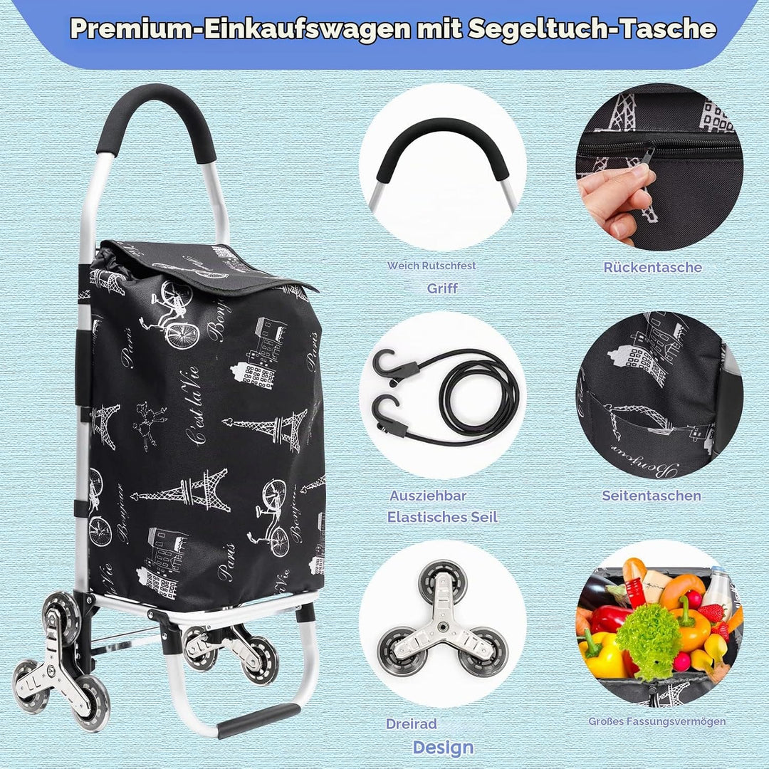 Einkaufswagen mit stabilem Aluminiumrahmen und Abnehmbarer wasserdichter Segeltuchtasche - Der ideal