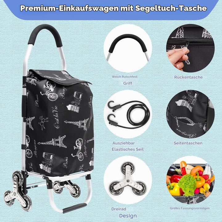 Einkaufswagen mit stabilem Aluminiumrahmen und Abnehmbarer wasserdichter Segeltuchtasche - Der ideal