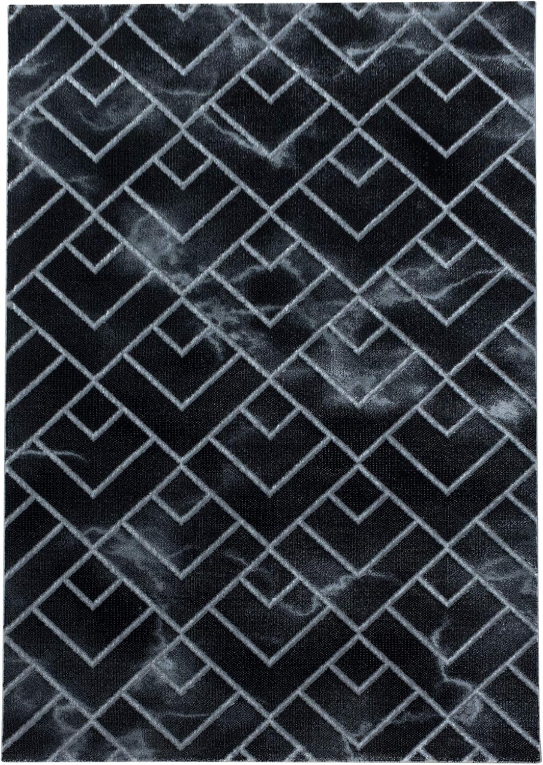Carpetsale24 Modern Designer Teppich, Kurzflor Rauten - Marmor Optik, Rechteckig, Schwarz und Silber