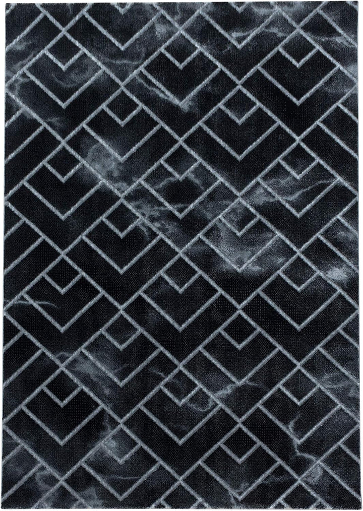 Carpetsale24 Modern Designer Teppich, Kurzflor Rauten - Marmor Optik, Rechteckig, Schwarz und Silber