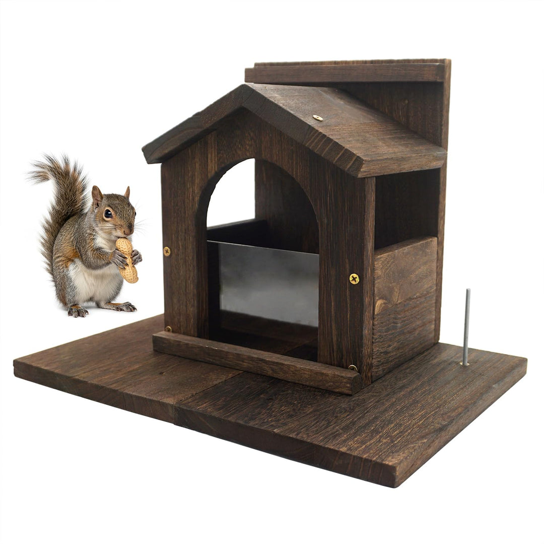 Eichhörnchen Futterautomat aus Holz mit Oberflächenbehandlung, robuste Streifenhörnchen Fütterungspl