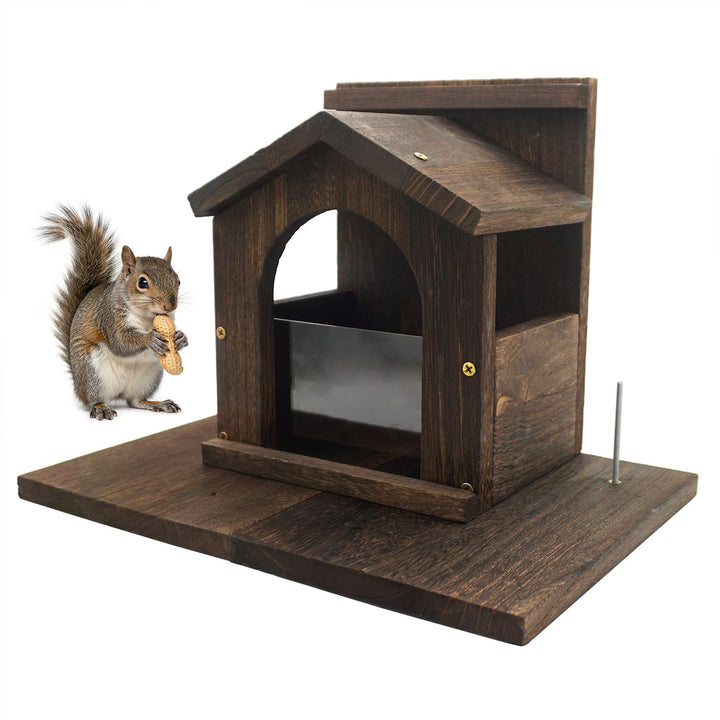 Eichhörnchen Futterautomat aus Holz mit Oberflächenbehandlung, robuste Streifenhörnchen Fütterungspl