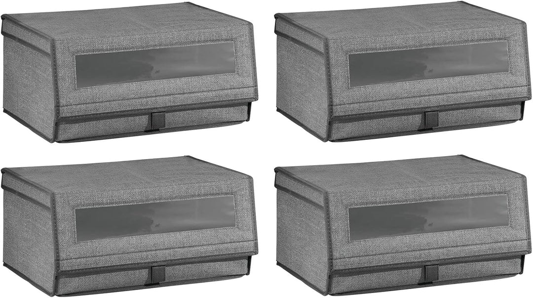 mDesign 4er-Set Schuhaufbewahrung aus Stoff – stapelbare Schuhbox mit Sichtfenster, Klettverschluss