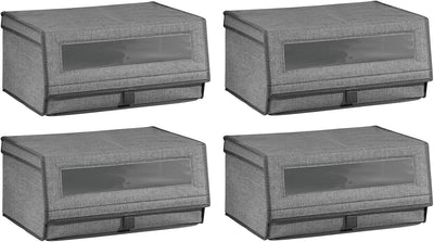 mDesign 4er-Set Schuhaufbewahrung aus Stoff – stapelbare Schuhbox mit Sichtfenster, Klettverschluss