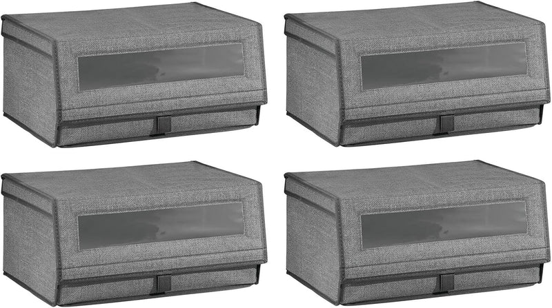 mDesign 4er-Set Schuhaufbewahrung aus Stoff – stapelbare Schuhbox mit Sichtfenster, Klettverschluss