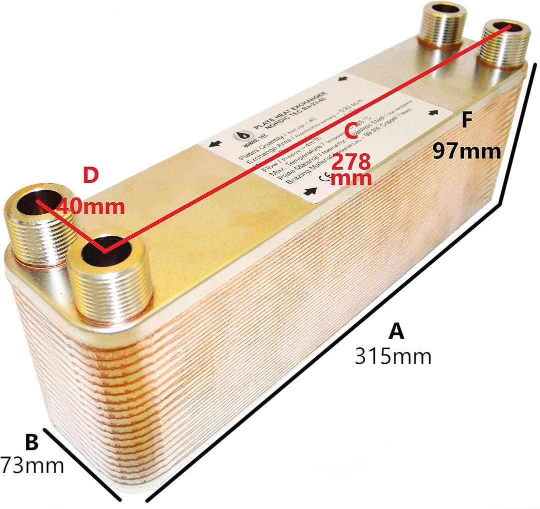 Edelstahl Plattenwärmetauscher Wärmetauscher mit Isolierung Nordic Tec Ba-23-40 40 Platten 165kW 3/4