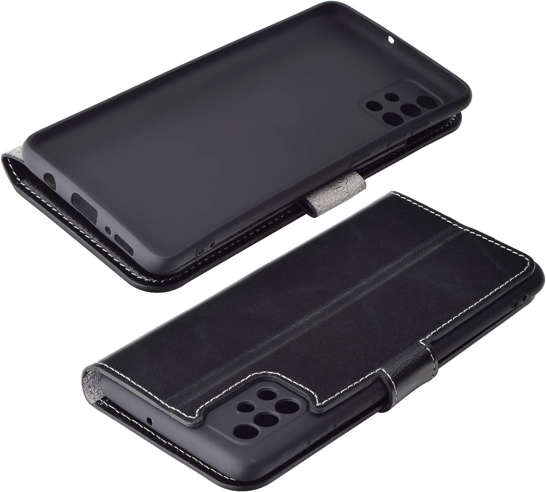 Suncase Book-Style Hülle kompatibel mit Samsung Galaxy A71 Leder Tasche (Slim-Fit) Lederhülle Handyt