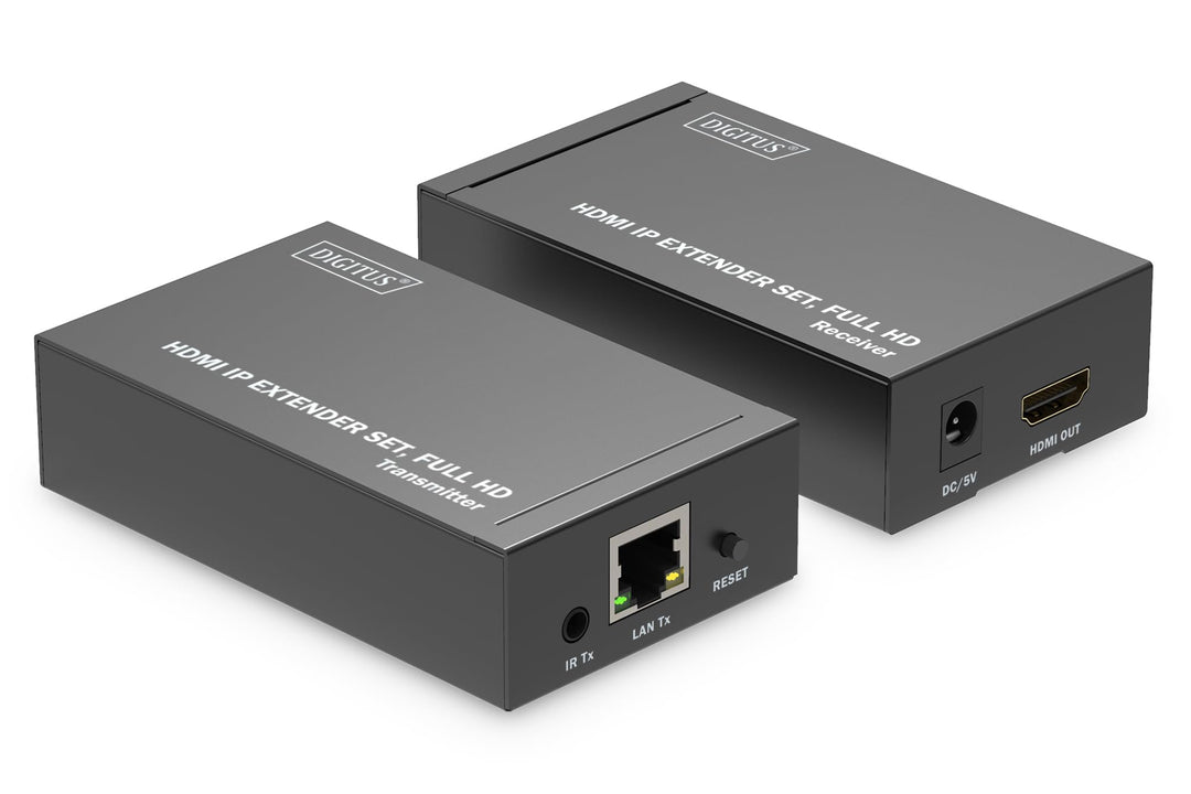 DIGITUS HDMI IP Extender Set, Full HD (1080p/60Hz), 120m Reichweite, Schwarz