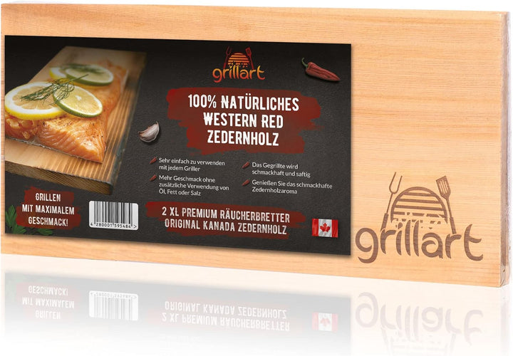 grillart® 2 Pack XL Grillbretter - Zedernholzbrett zum Grillen - Räucherbretter aus Zedernholz herge