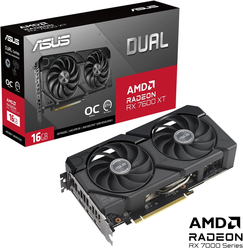 ASUS Dual Radeon RX 7600 XT OC Edition 16GB GDDR6 Gaming Grafikkarte (AMD Radeon RX7600XT, PCIe 4.0,