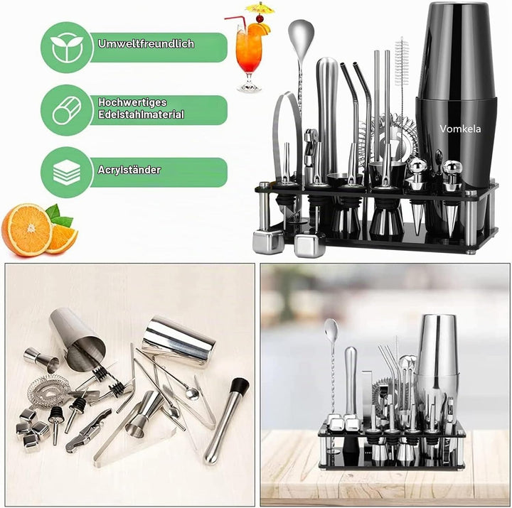 Cocktail Shaker Set,Boston Cocktail Shaker mit Ständer,25pcs Bar Zubehör Barkeeper Cocktail Mixer Zu