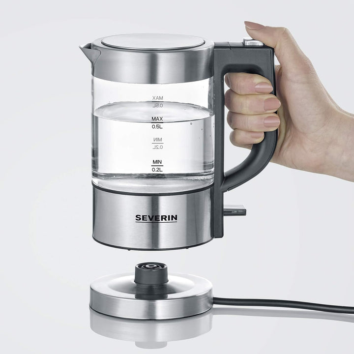 SEVERIN Mini Glas Wasserkocher, leistungsstarker und kompakter Wasserkocher in hochwertigem Design,