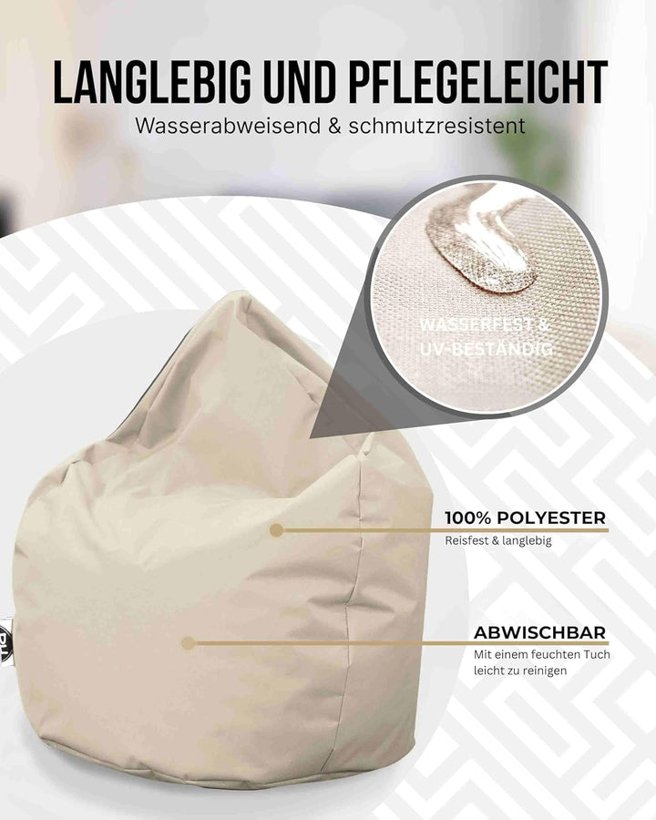 PATCH HOME Patchhome Sitzsack Tropfenform mit Reissverschluss Nachfüllbar - für In &amp; Outdoor - mit S