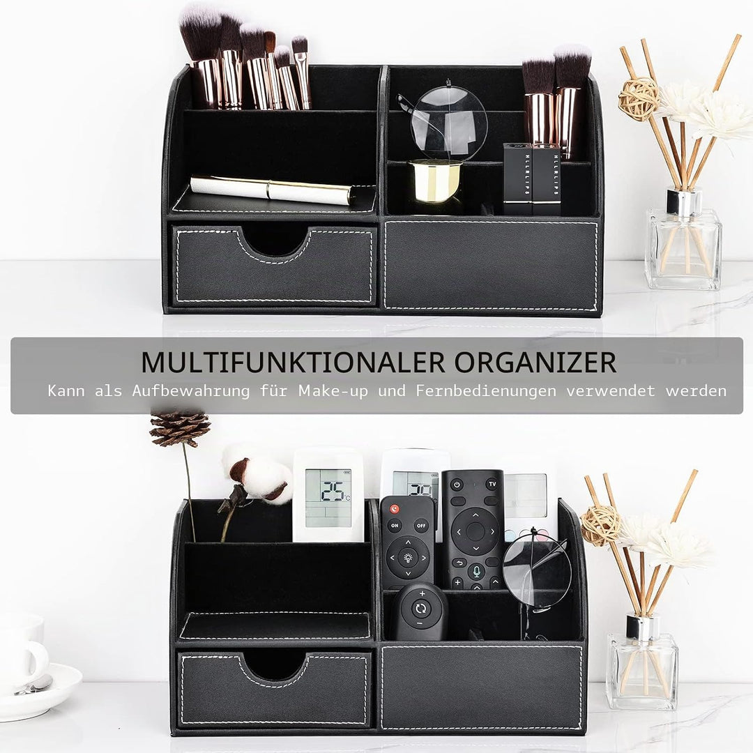 KINGFOM Büro Schreibtisch Organizer Ordnungssystem Tisch Organizer PU Leder Stiftehalter Stiftebox S