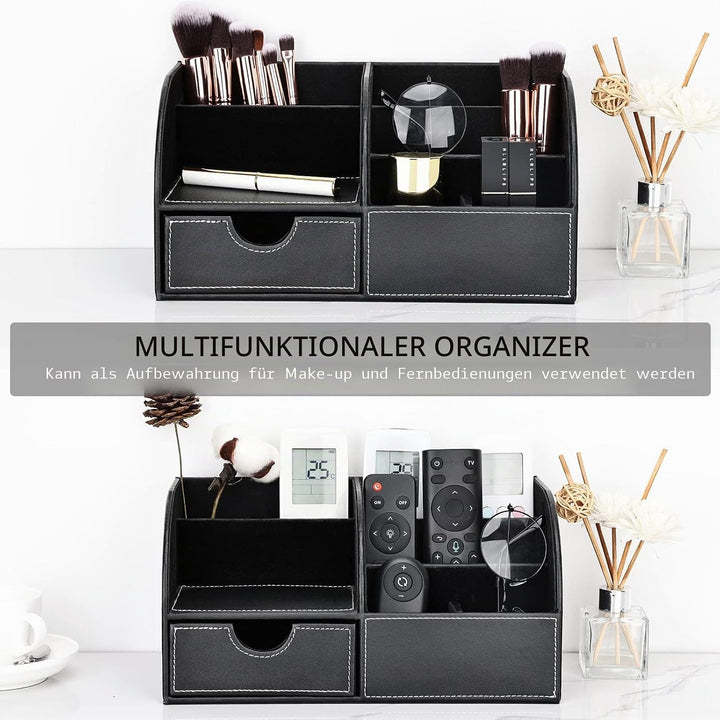 KINGFOM Büro Schreibtisch Organizer Ordnungssystem Tisch Organizer PU Leder Stiftehalter Stiftebox S