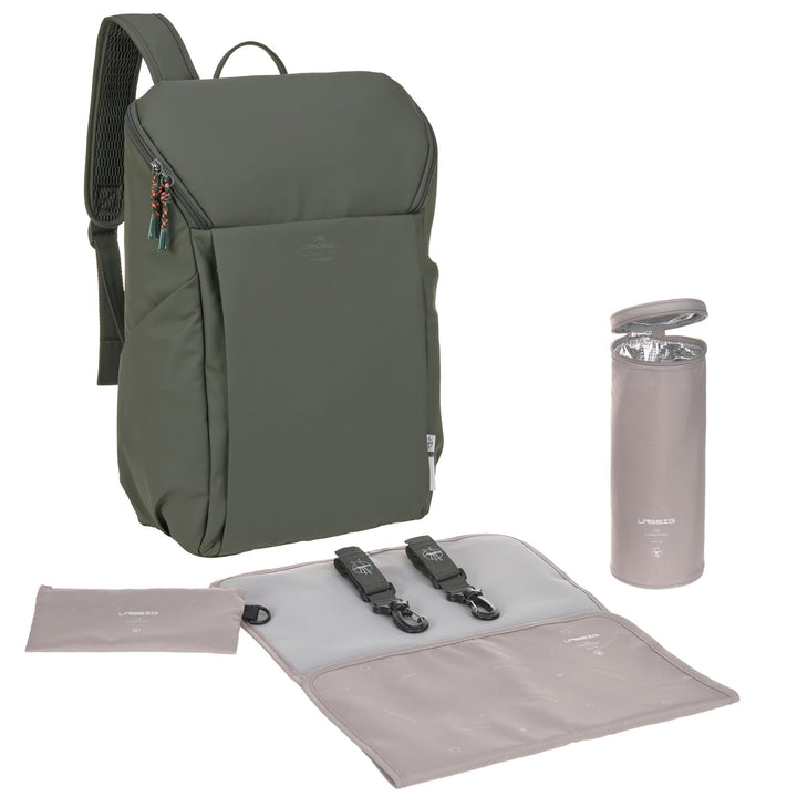 LÄSSIG Baby Wickelrucksack mit Wickelunterlage, Kinderwagenbefestigung und Flaschenhalter/GRE Slende