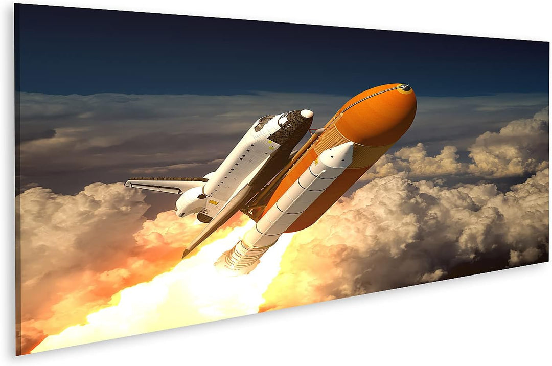 islandburner Bild auf Leinwand Space Shuttle Über Wolken Orange Rakete Bilder Wandbilder Poster Lein