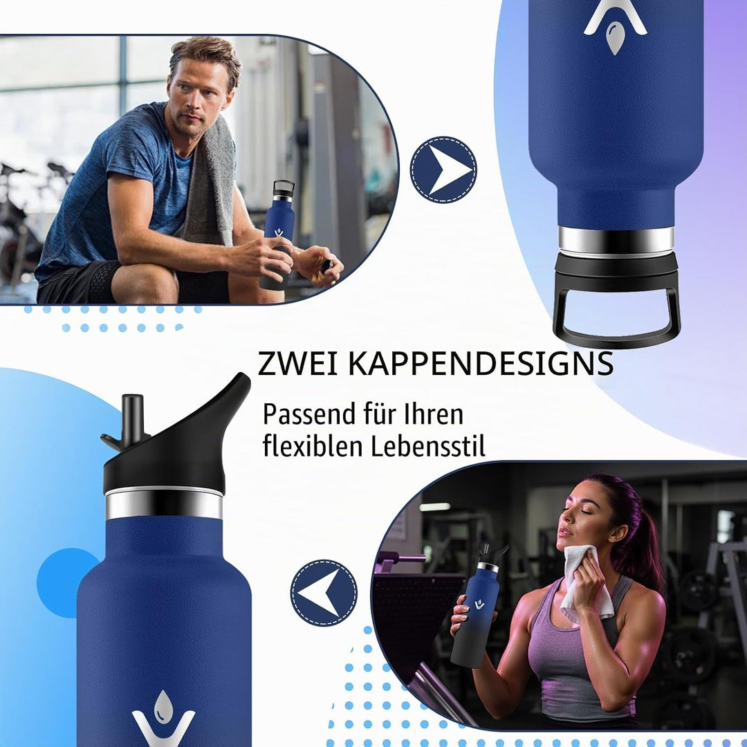 Trinkflasche 1L, Wasserflasche Isolierflasche BPA-Frei, Kohlensäure Geeignet, Thermosflasche 1l Ausl