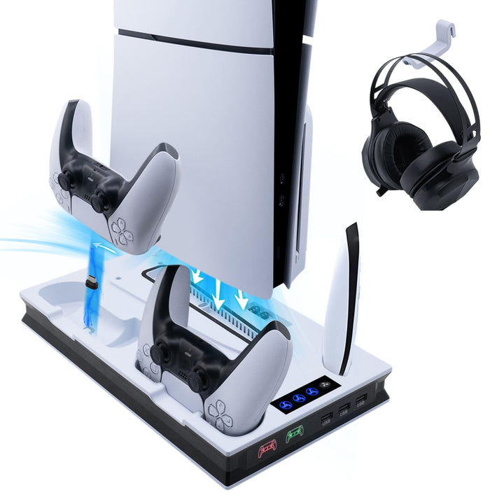 Wigearss Vertikaler PS5 Lüfter Ständer Kühlstation mit Dual-Controller-Ladung für PS5/PS5 Slim UHD/D