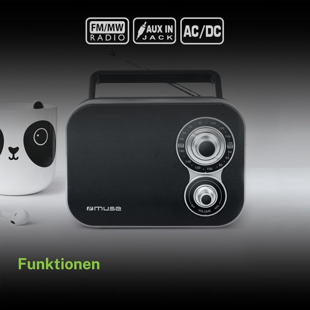 Muse M-051R tragbares Retro-Radio, UKW und MW, Netz- und Batteriebetrieb, Teleskopantenne, AUX-In, s