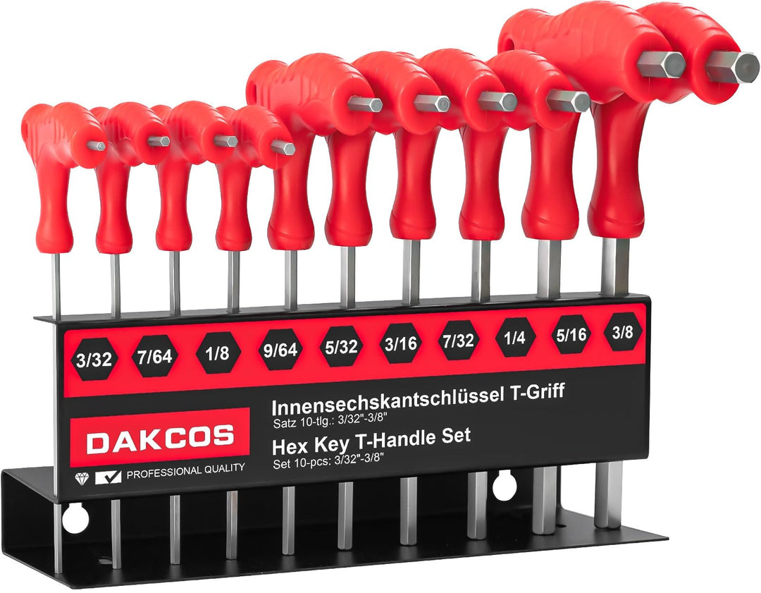 DAKCOS 10 tlg Sechskantschlüssel Set mit T-Griff Innensechskant-Stiftschlüssel Sechskantschraubendre