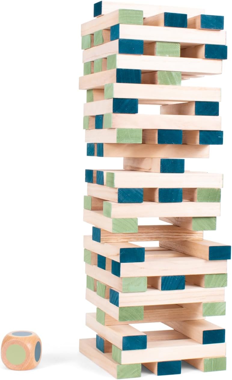 Grosser Turm mit Würfel - Kinder Geschicklichkeitsspiel - Mit Blöcke Tasche Würfel - Spielzeug für D