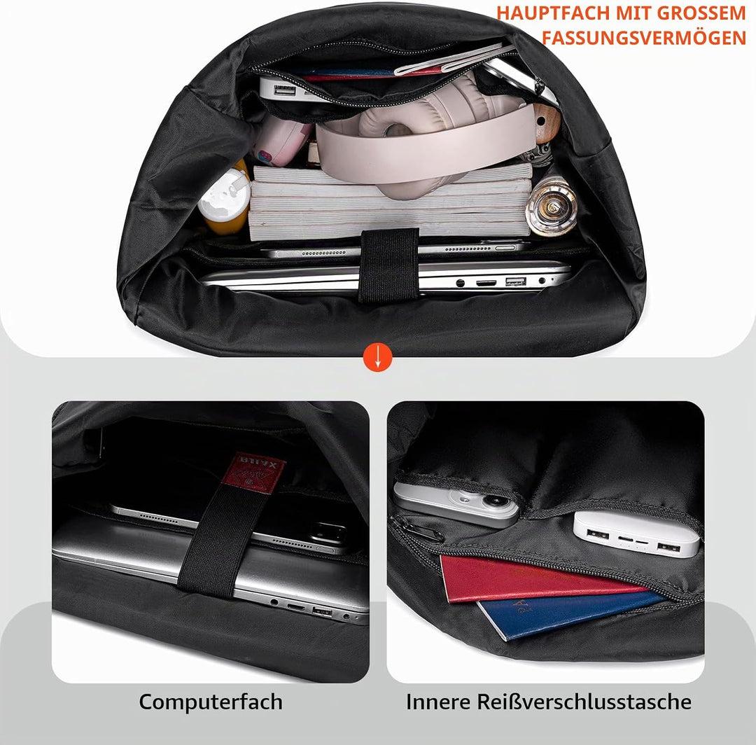 Rolltop Rucksack Damen Herren Gross Laptop Rucksack Wasserdichter mit Computerfach 17,3 Zoll Rucksäc