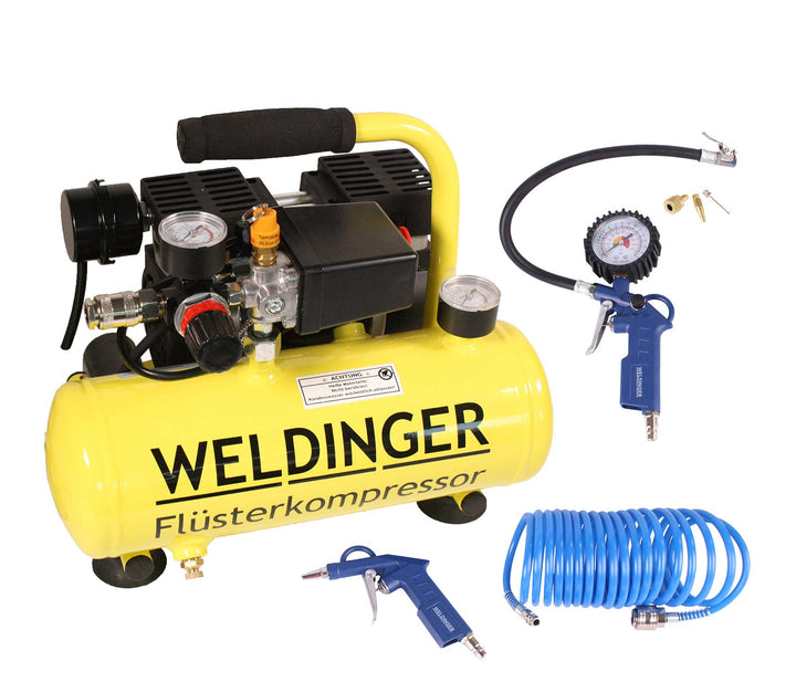 Aktionsset WELDINGER Flüster Kompressor FK 40 compact + Druckluftset 6-teilig 5 Jahre Garantie FK 40
