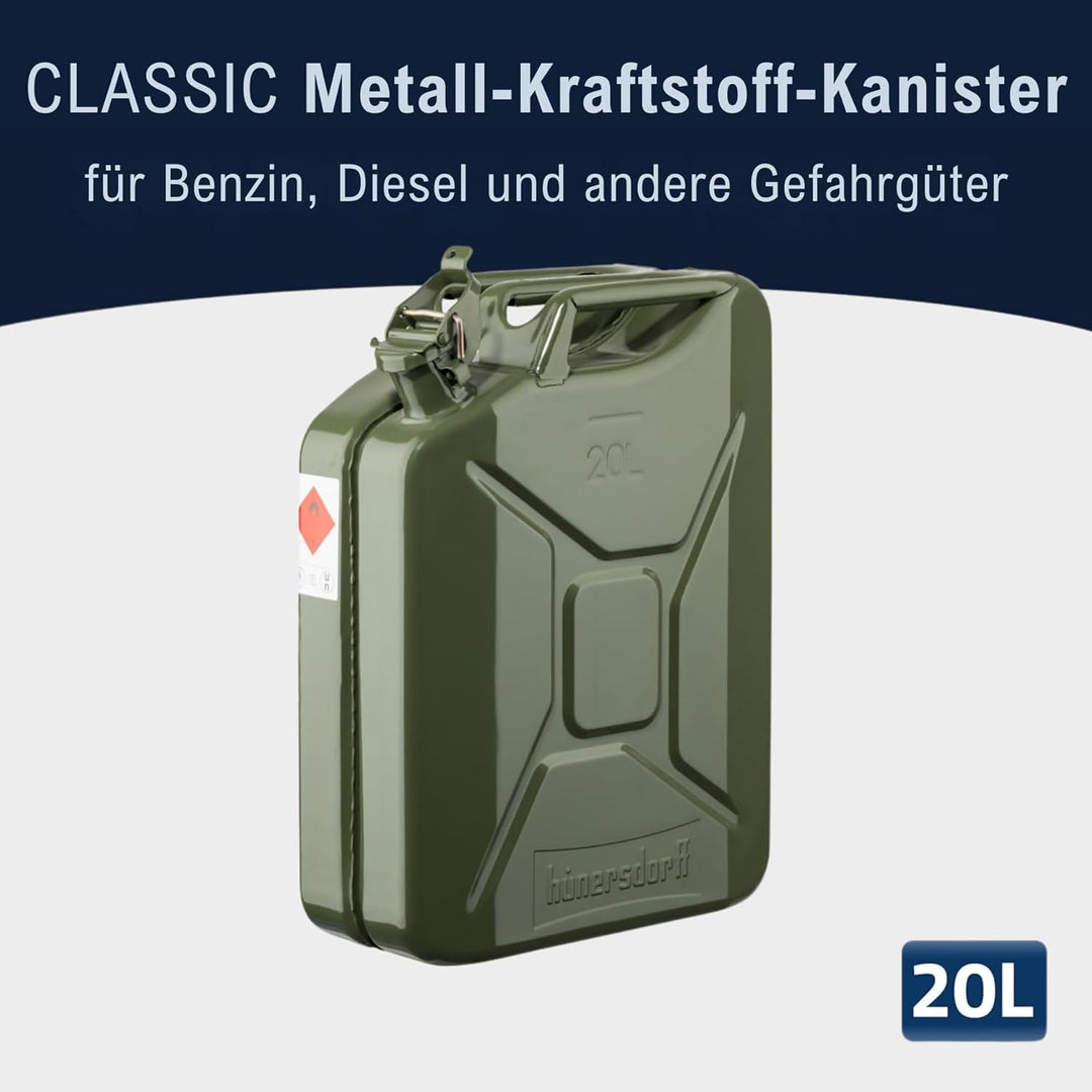 Metall-Kraftstoff-Kanister CLASSIC 20l, mit UN-Zulassung für Benzin, Diesel und andere Gefahrgüter,