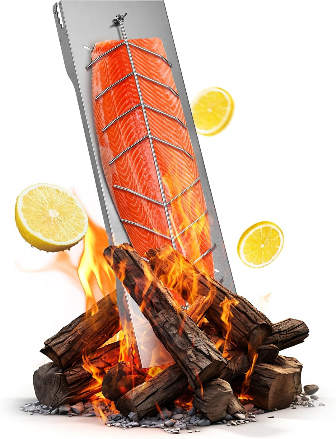 onlyfire Flammlachsbrett Edelstahl, Extra Breit 19cm Flammlachshalter, Lachsbretter zum Grillen Feue
