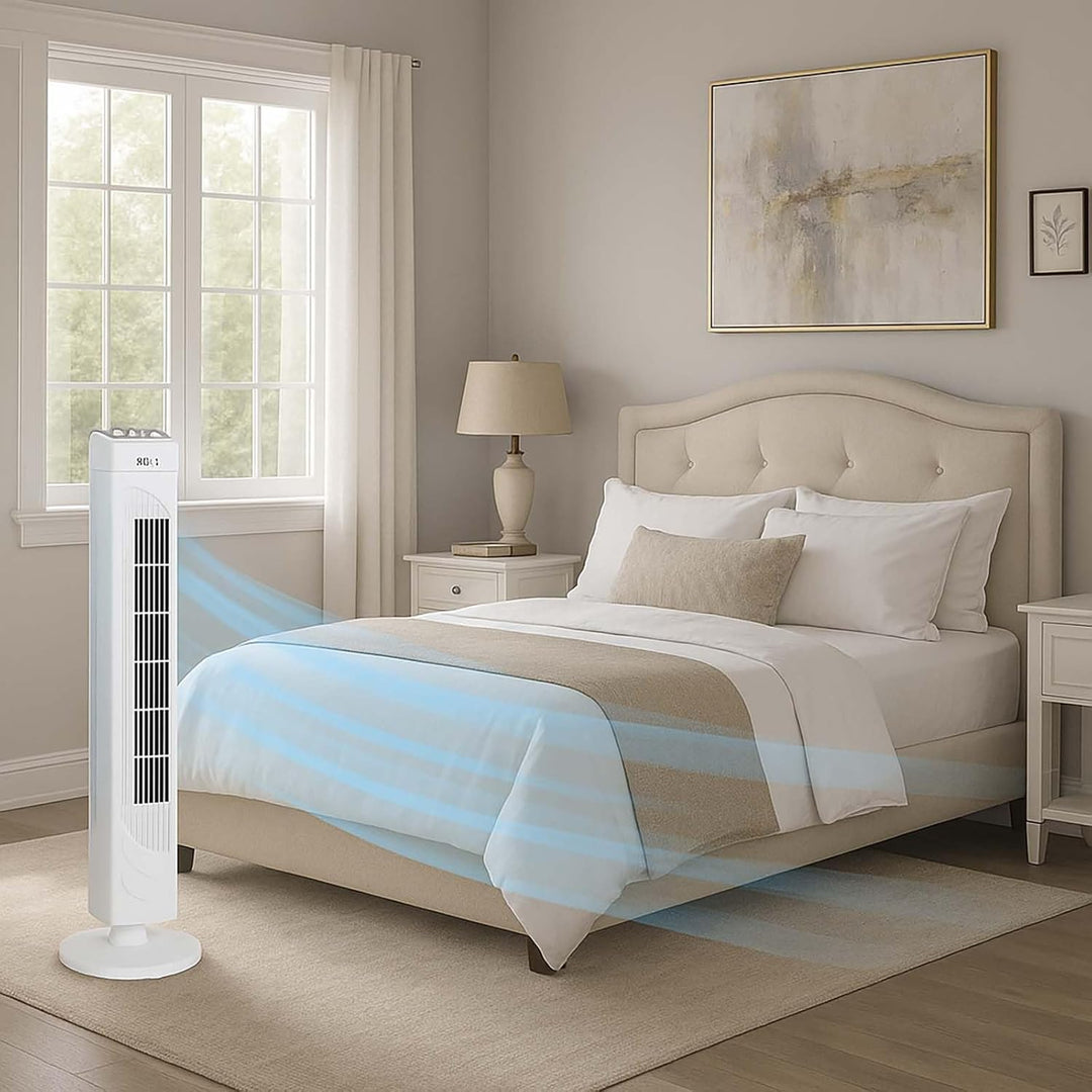 BURI Turmventilator | 74cm Höhe | 3 Geschwindigkeiten | Leise 54dB | Timer 120 Min | Oscillation | W