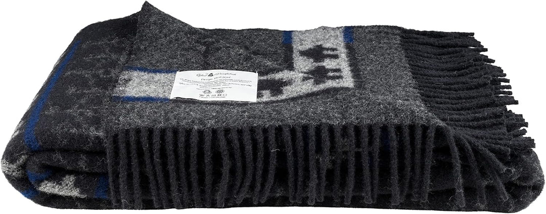 ÖJBRO VANTFABRIK "Ekshärad Natt gewebte Wolldecke mit Fransen 130x220 cm schwarz/grau/blau 100% Meri