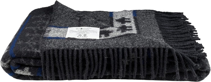 ÖJBRO VANTFABRIK "Ekshärad Natt gewebte Wolldecke mit Fransen 130x220 cm schwarz/grau/blau 100% Meri