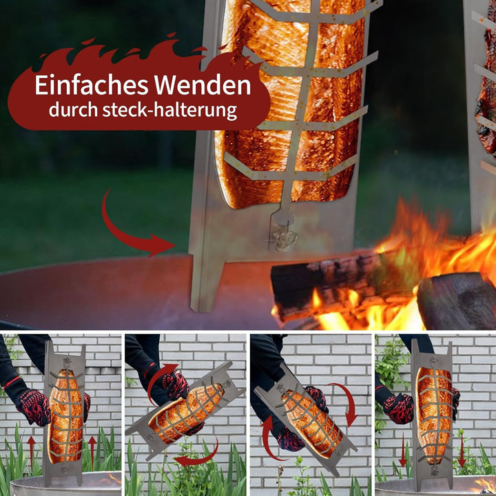 Flammlachsbrett Edelstahl, 180° Drehbar Flammlachsbretter, 5 Stufen Winkelsystem, Lachsbretter zum G