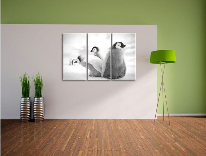 Pixxprint Kaiserpinguin Gruppe/Format: 3-Teiler (120x80cm) cm/Leinwandbild fertig bespannt Wandbild