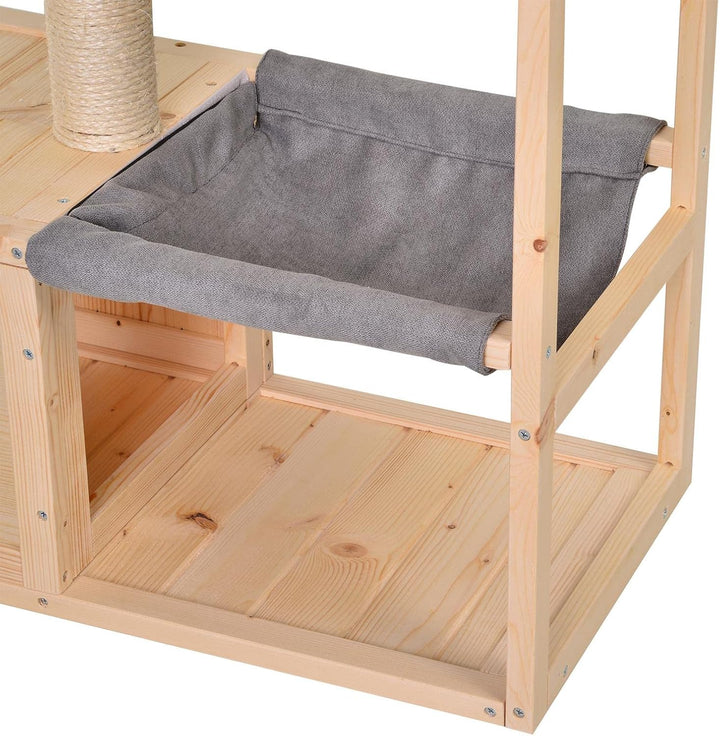 PawHut Katzenhöhle, Katzenbett mit Hängematte, Sisalstamm, Plattform Katzenhaus aus Holz Kratzbaum f