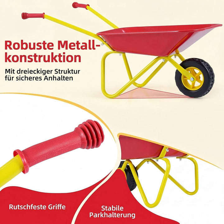 COSTWAY Schubkarre Kinder, Metallschubkarre bis zu 10 kg belastbar, Spielzeugschubkarre für Kinder a