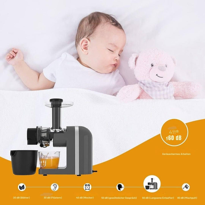 Slow Juicer mit 200W Motor, leise, Umkehrfunktion, schonende Saftpresse, langsame Rotation, einfache