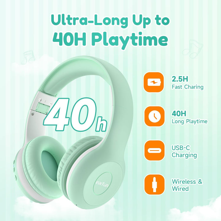 EarFun Bluetooth Kopfhörer Kinder, 85/94dB Lautstärkeregelung, HiFi Sound, HD-Mikrofon, 40 Std Akku,