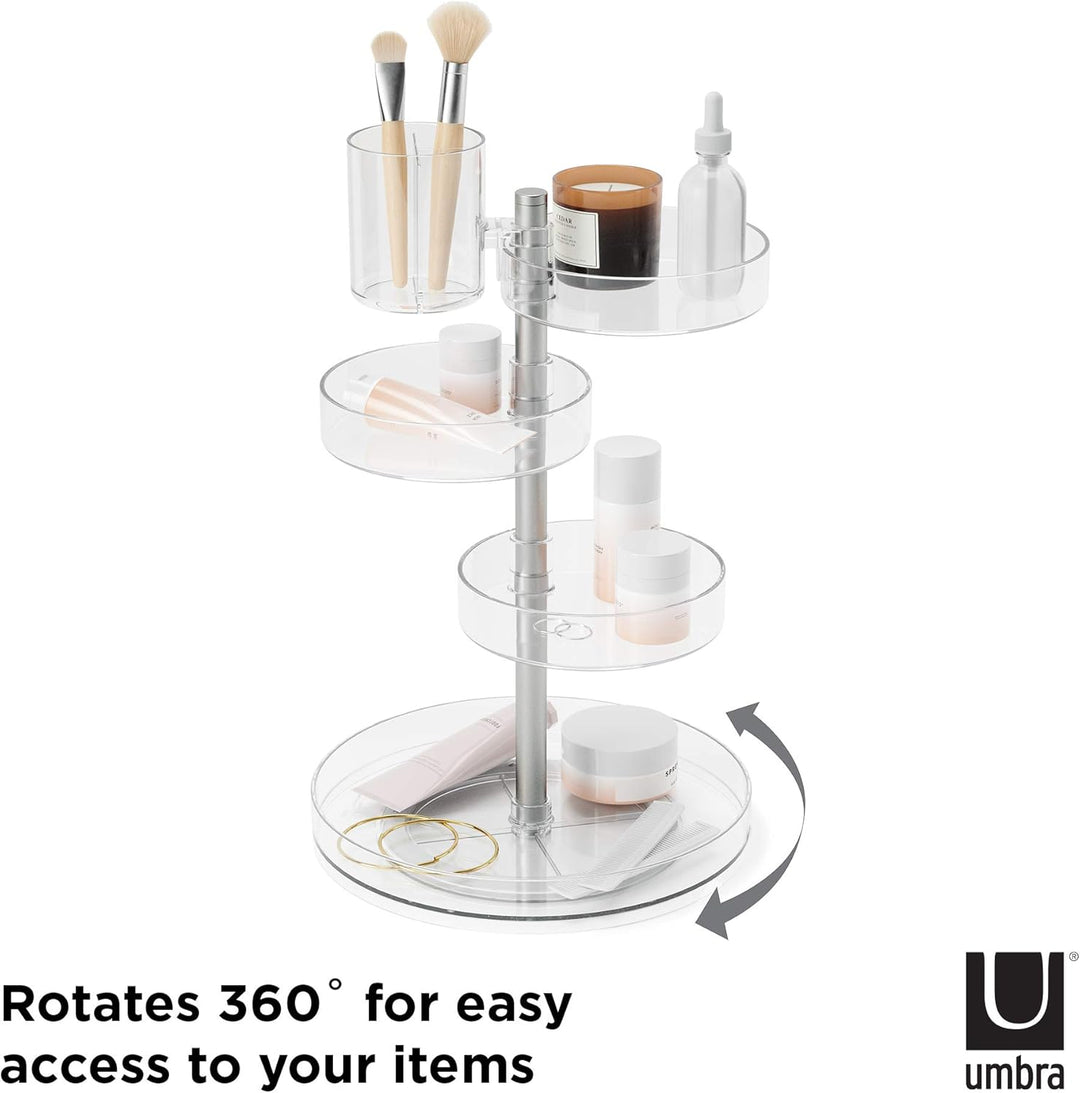 Umbra Pirouette Kosmetik Organizer mit drehbaren Fächern, Polystyrene, Transparent/Nickel, Einheitsg