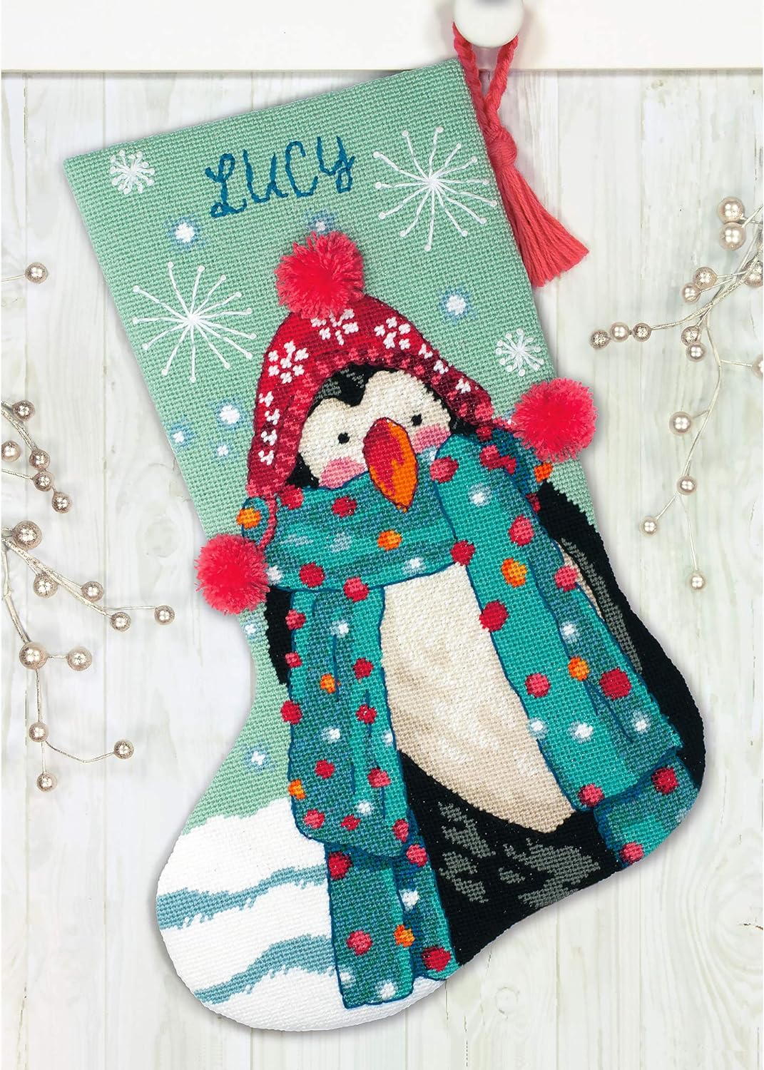 Dimensions 71-09160 Fuzzy Nadelspitze DIY Weihnachtsstrumpf, 12 Netzleinen, 40,6 cm lang, Leinwand,