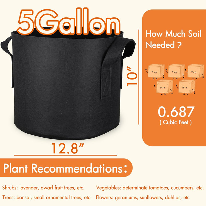 Gardzen 10er-Pack Pflanzbeutel 5 Gallonen, ca. 19 l, Belüftung, Stofftöpfe mit Griffen 5 Gallons Sch