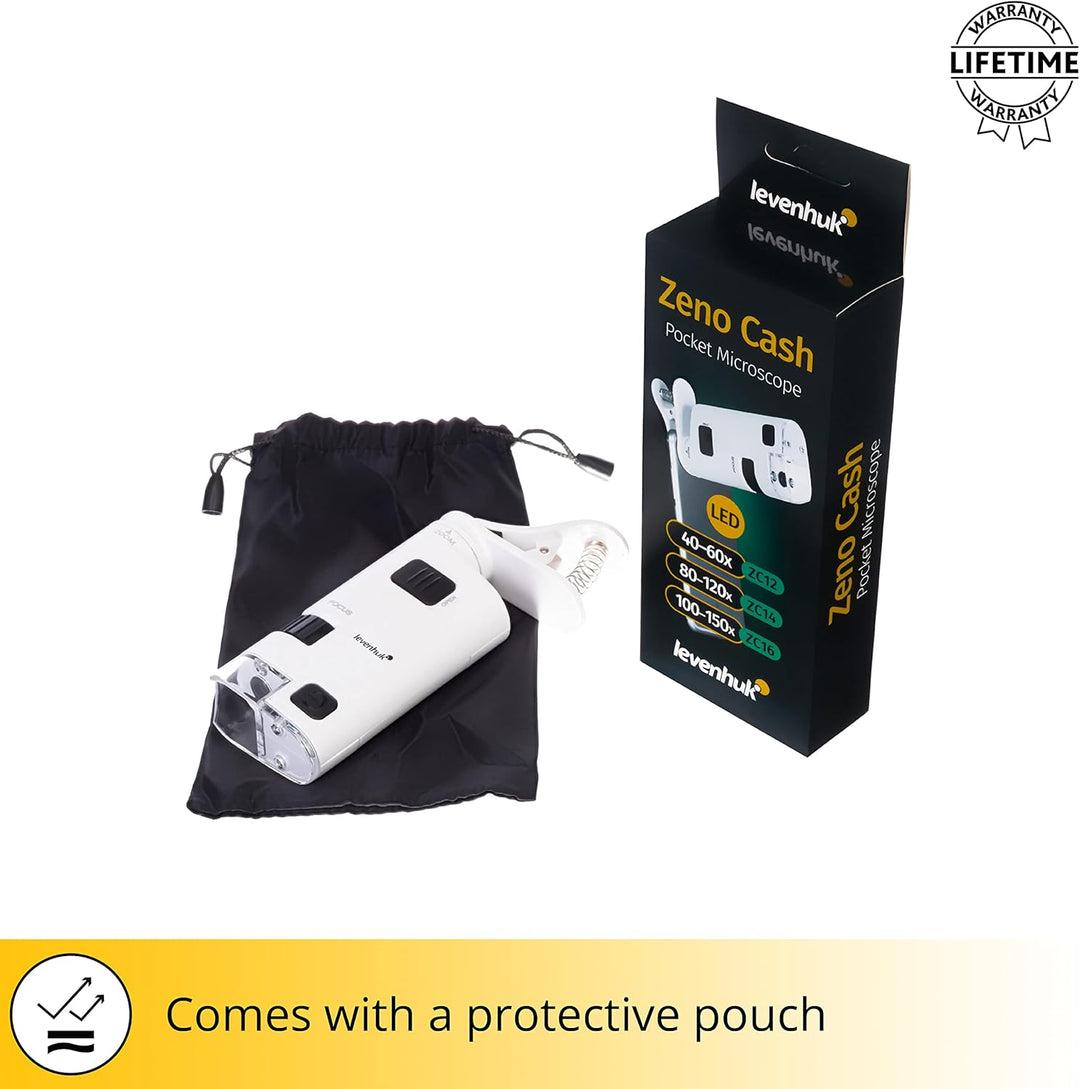 Levenhuk Zeno Cash ZC16 100-150-fach LED-Lernmikroskop mit Clip für Kinder, Schüler und Professionel
