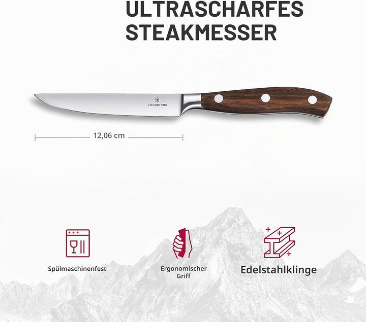 Victorinox, Grand Maître, Profi Steakmesser, Extra Scharfe Klinge, gerader Schliff, 12 cm, Edler Hol