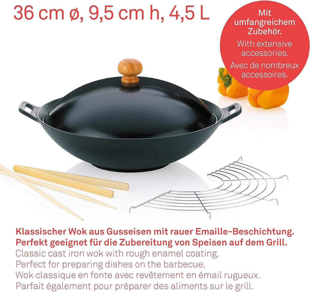 Kela 77943 Wok-Set mit Deckel, Induktionsgeeigent, 36 cm Durchmesser, Wok-Set Asia, 36 x 36 x 10 cm