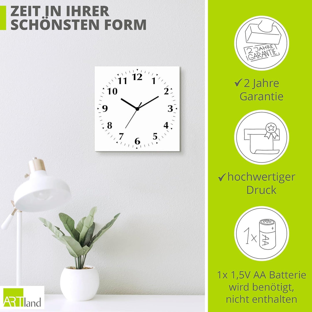 ARTLAND Wanddeko Wanduhr ohne Tickgeräusche Alu Funkuhr 30x30 cm Quadratisch Lautlos 12 Ziffern Farb