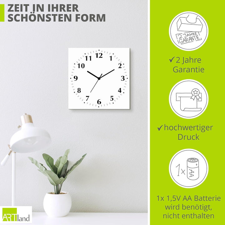 ARTLAND Wanddeko Wanduhr ohne Tickgeräusche Alu Funkuhr 30x30 cm Quadratisch Lautlos 12 Ziffern Farb