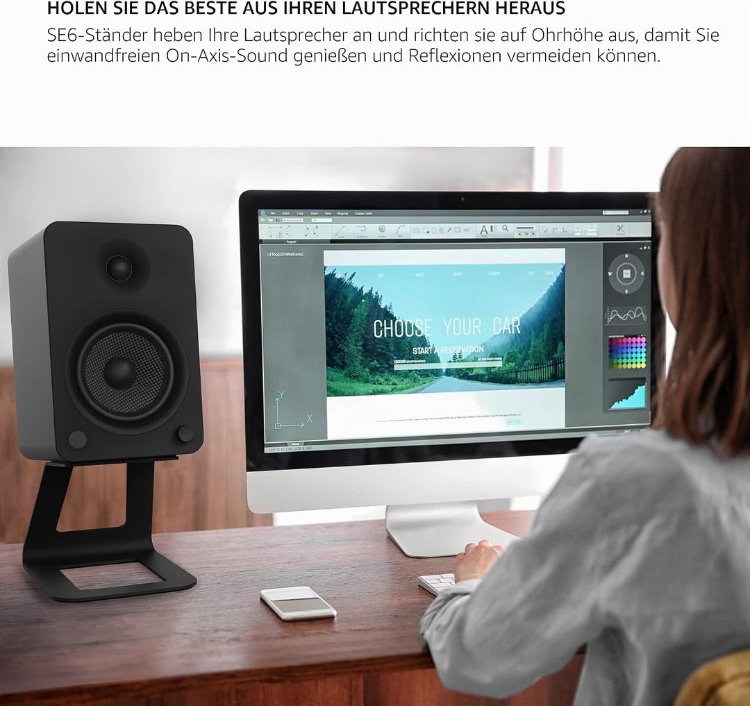 Kanto SE6 Elevated Desktop Speaker Stands for Large Bookshelf Speakers & Full-Size 5”-7” Studio Moni